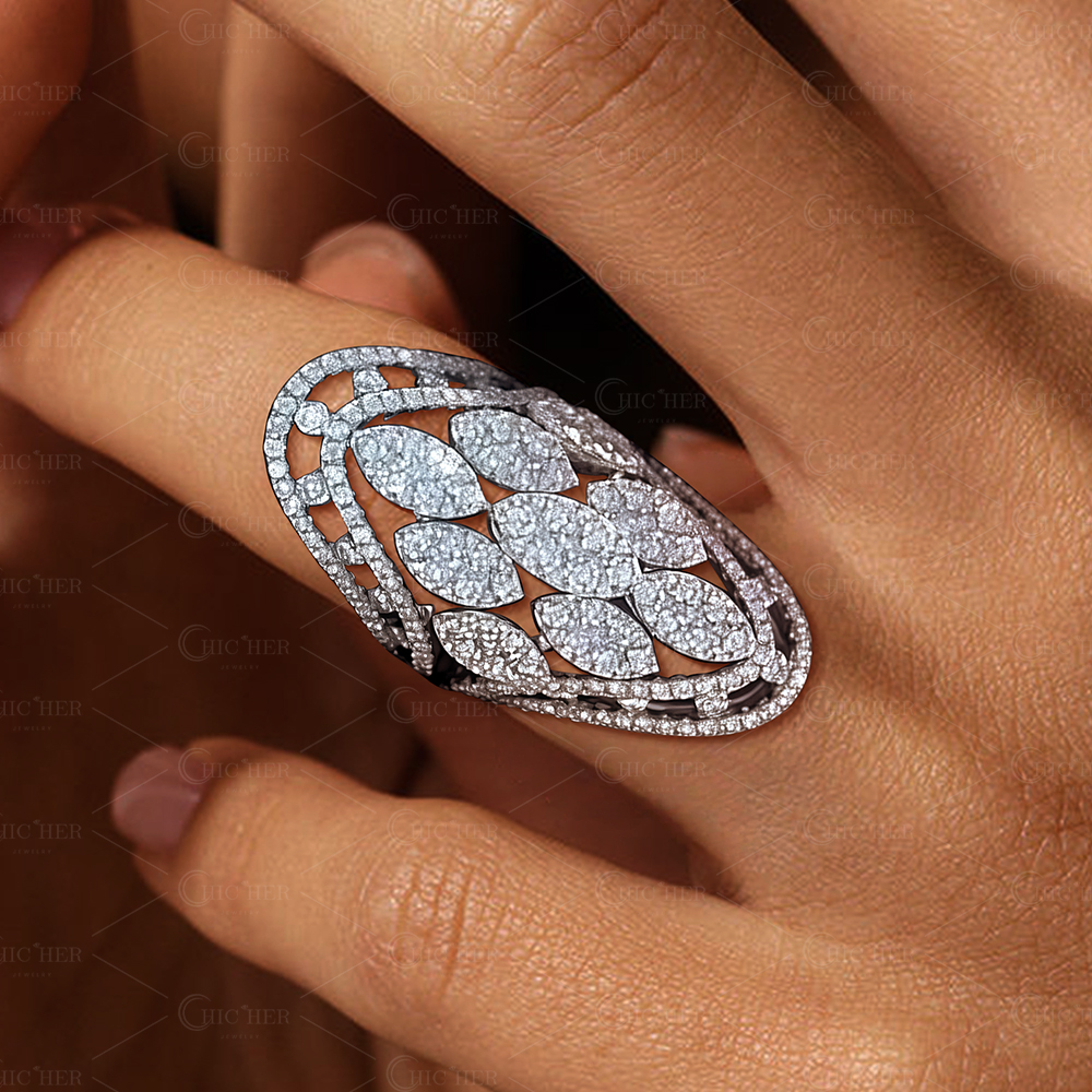 9.85ct Navette Design Round Cut White Sapphire Eternity Ring