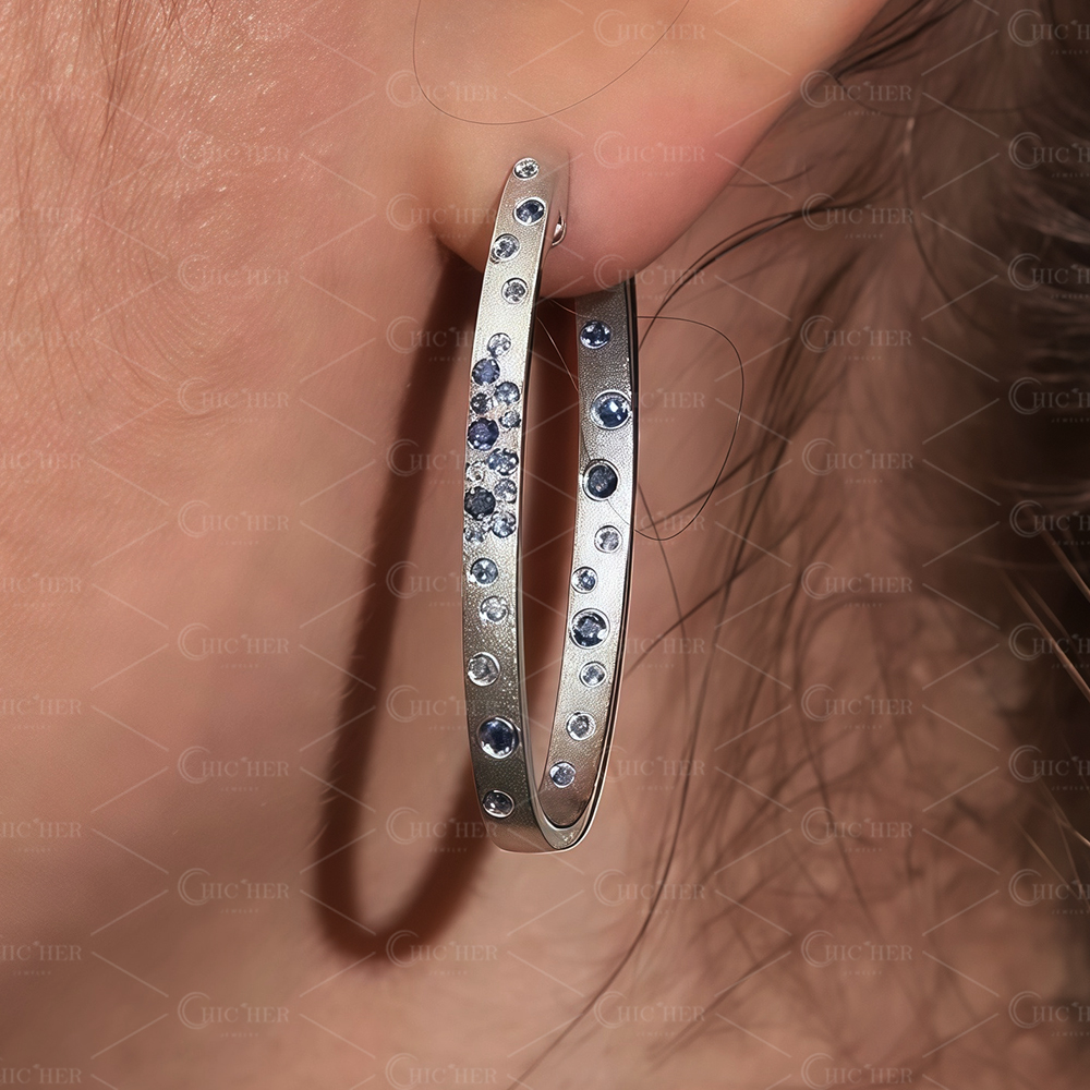 Fashion Sapphire Oval Hoop Earrings