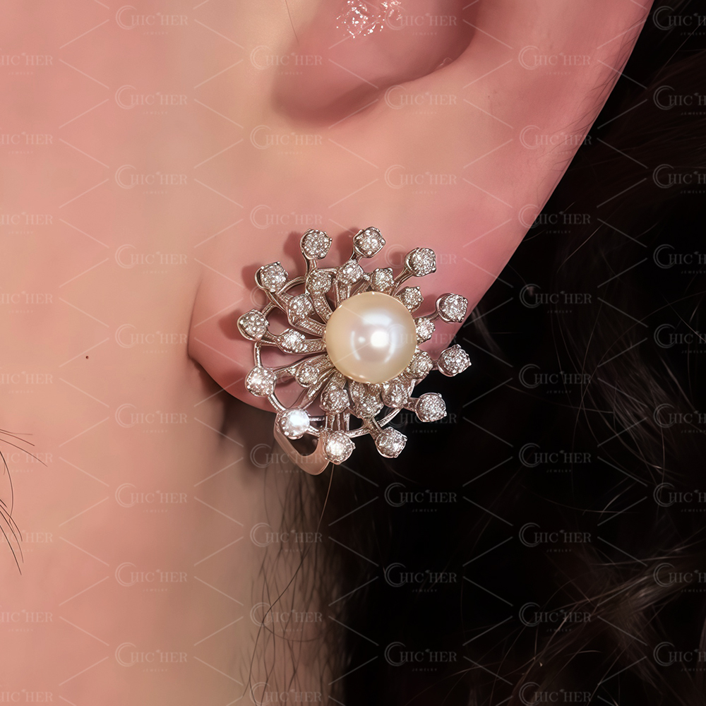 Celestial Diamond Burst Pearl Sutd Earrings