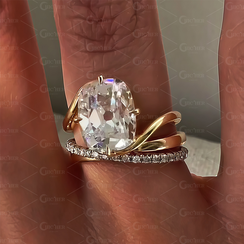 5ct Cushion Cut White Sapphire Wedding Set