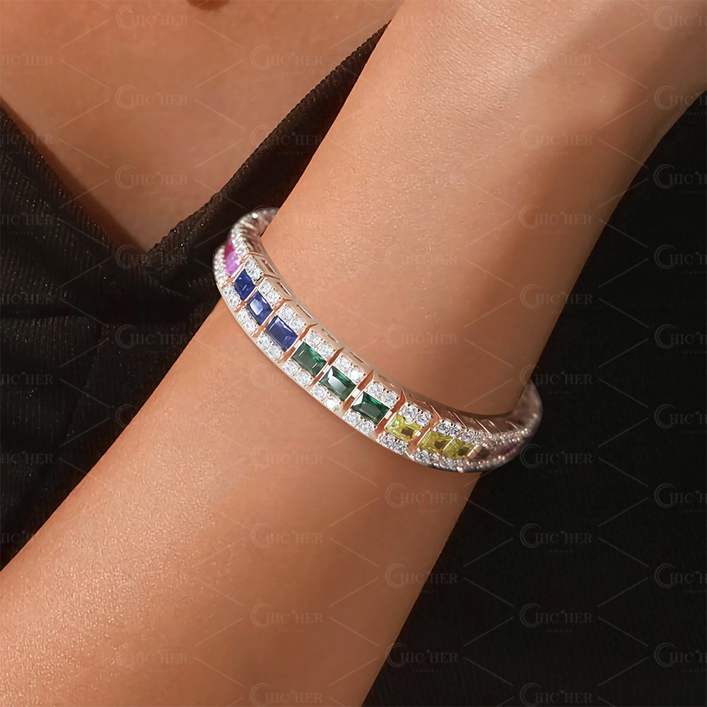 Emerald Cut Rainbow Sapphire Bracelet