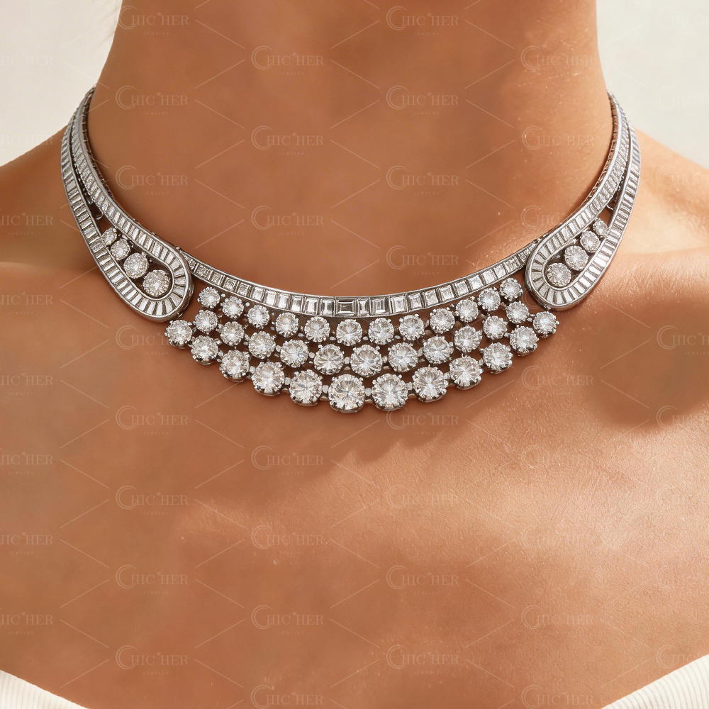 Multi-cut White Luxury Sapphire Necklace