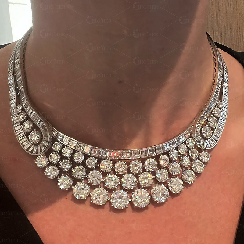 Multi-cut White Luxury Sapphire Necklace