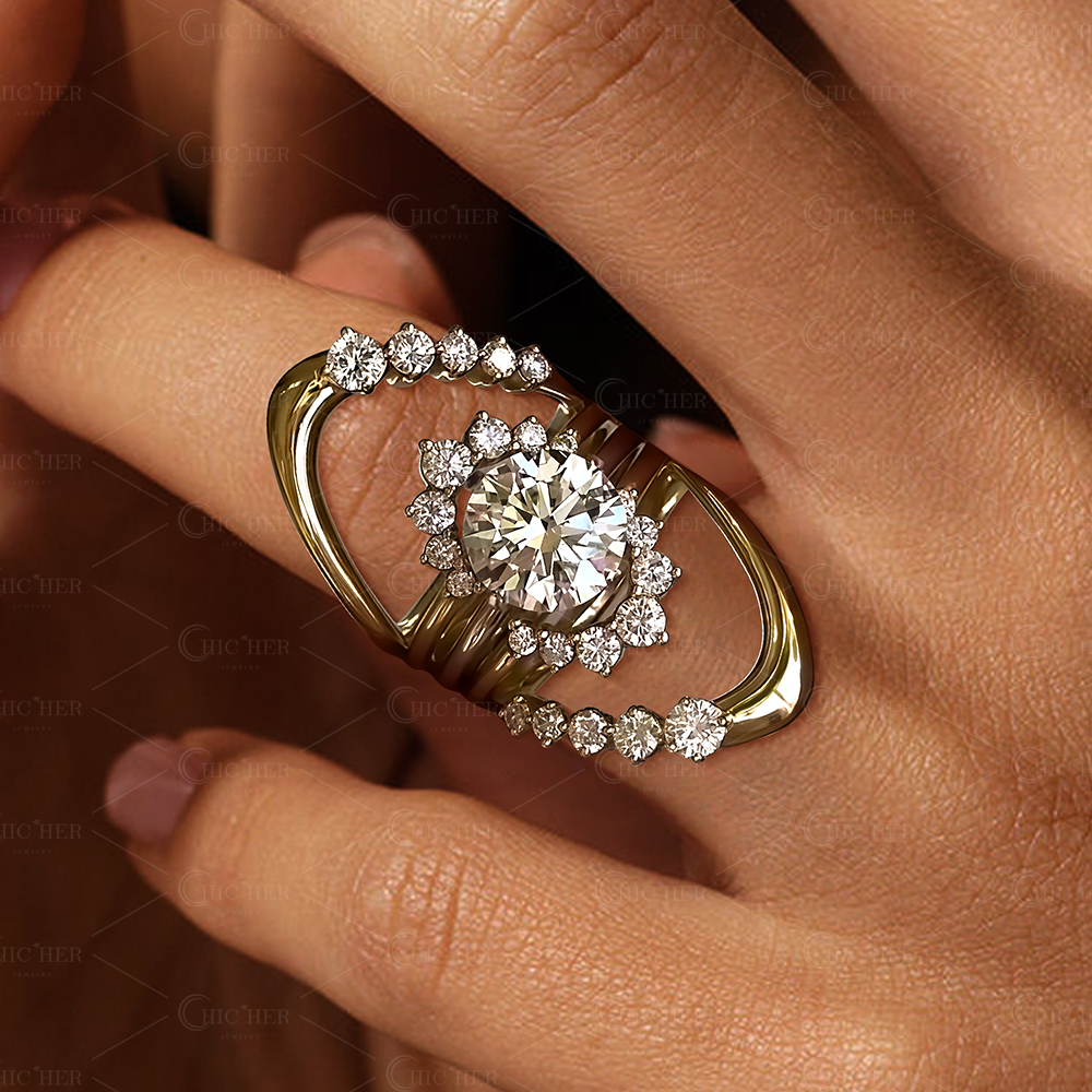 3ct Art Deco Round Cut White Sapphire Bridal Set Ring/ 5pcs