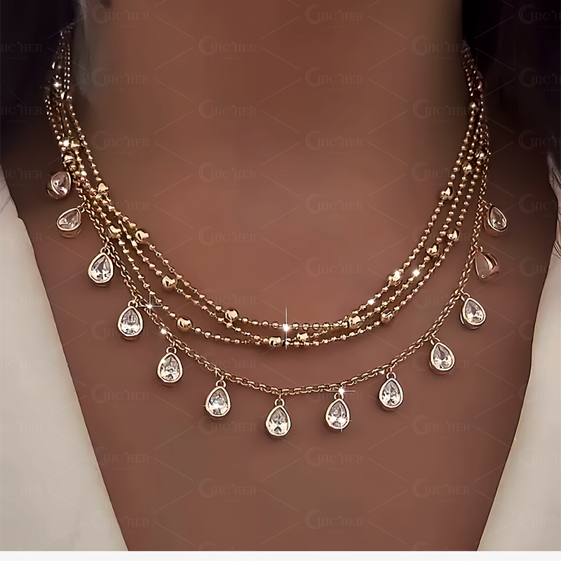 Art Deco Pear Cut White Sapphire Necklace