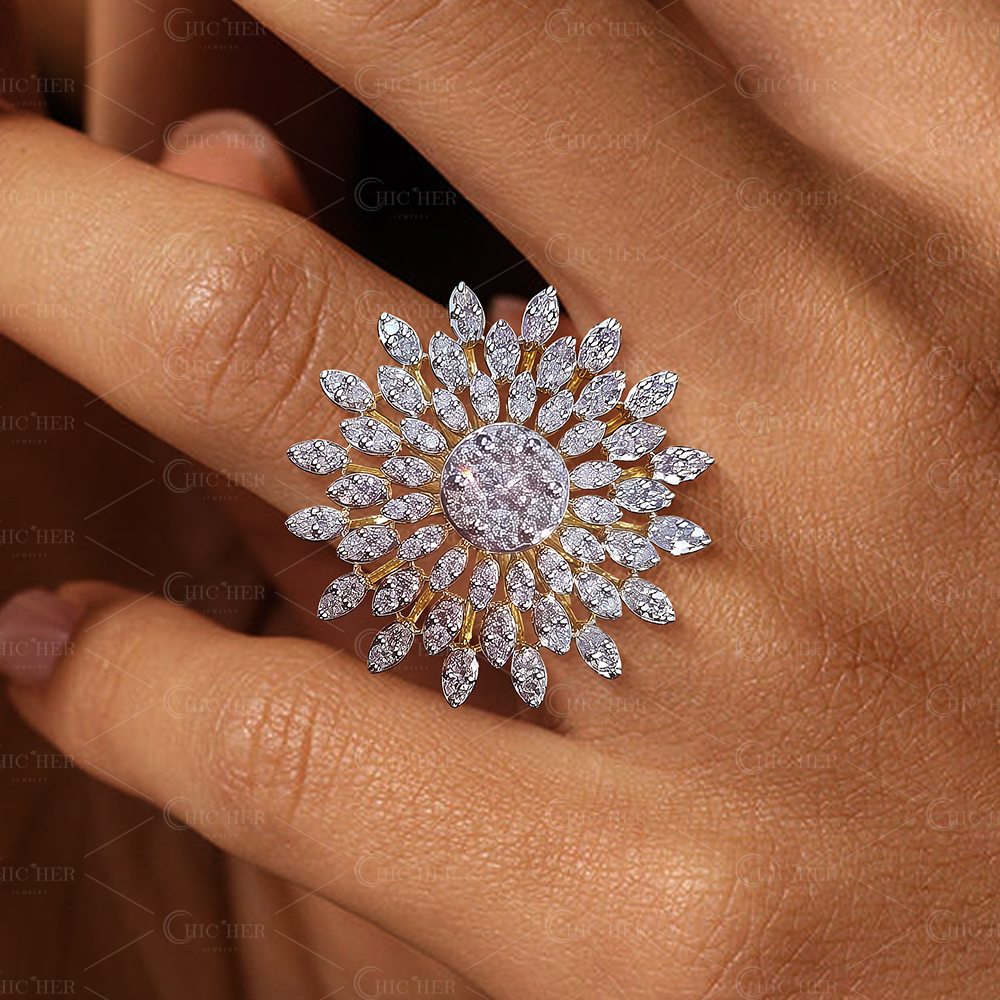 7.45ct Floral Design White Sapphire Cocktail Ring