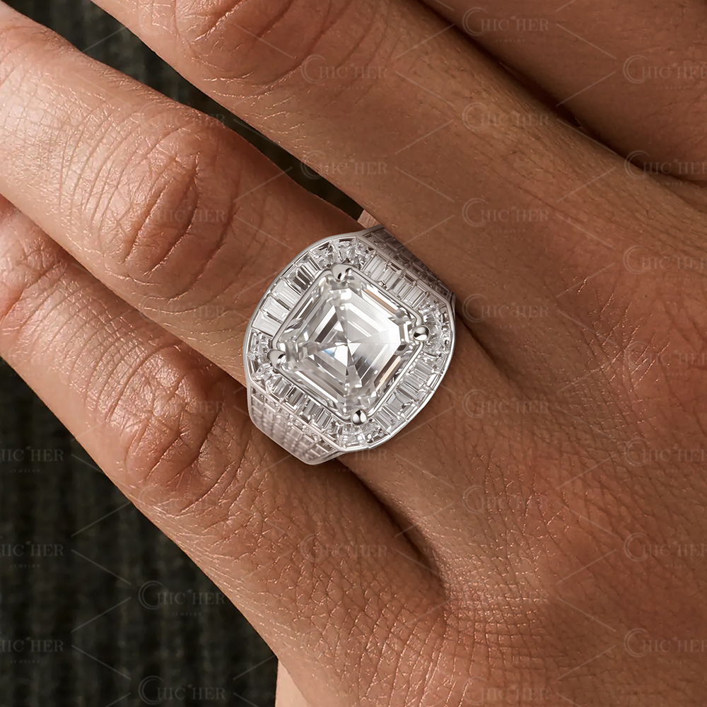 5ct Asscher Cut White Sapphire Men's Engagement Ring