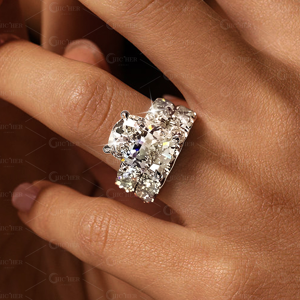 4ct Cushion Cut White Sapphire Wedding Set