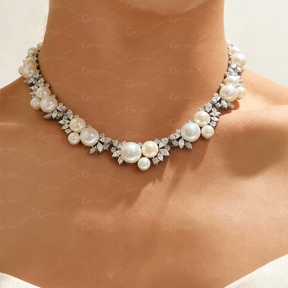 Multi-cut White Sapphire Pearl Necklace