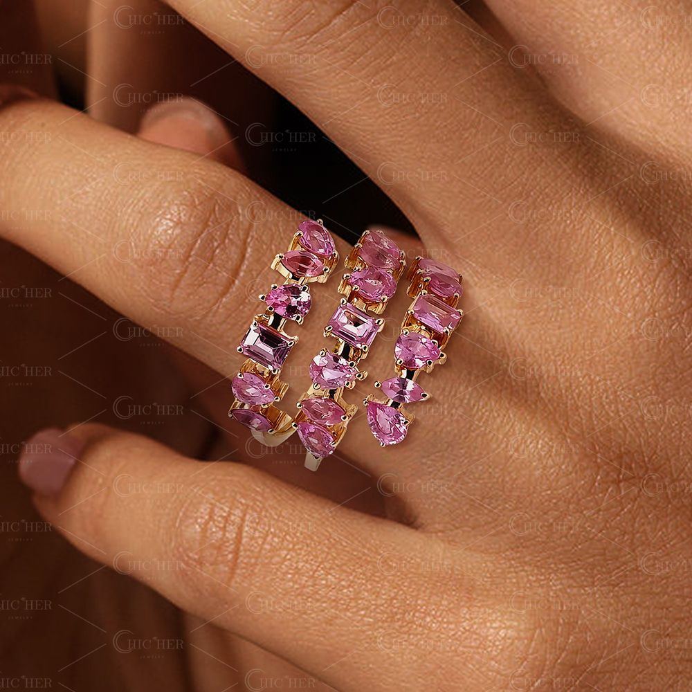 4.75ct Triple Row Spiral Wrap Pink Sapphire Eternity Ring
