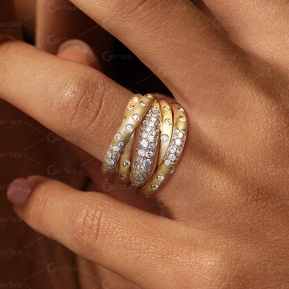 1.45ct Scattered Diamond Flush Set Multi Row Crossover Ring