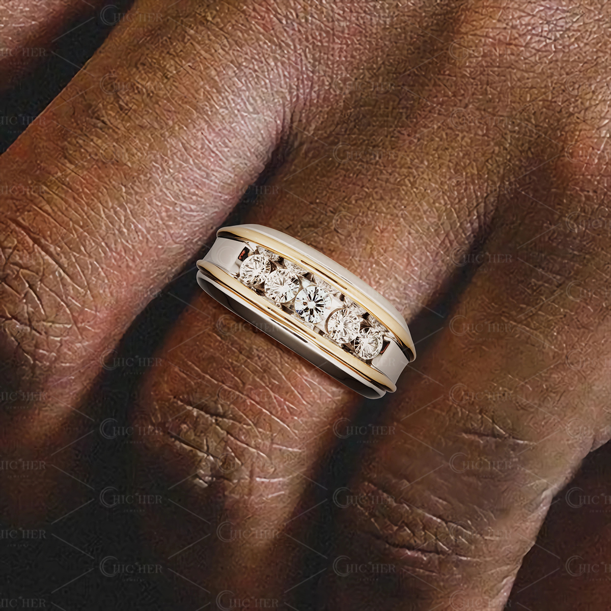 1.0ct Two-Tone Round Cut White Sapphire Men's Band