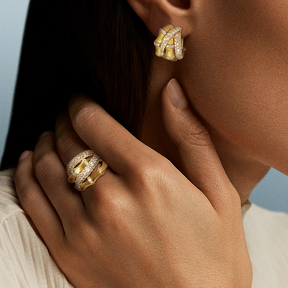 3.25ct Bamboo Round Cut White Sapphire Ring&Earrings