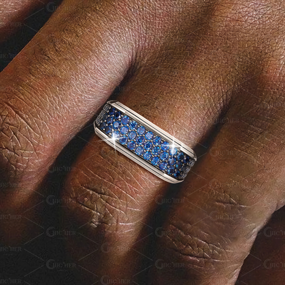 1.41ct Deco Signet Round Cut Sapphire Men's Ring