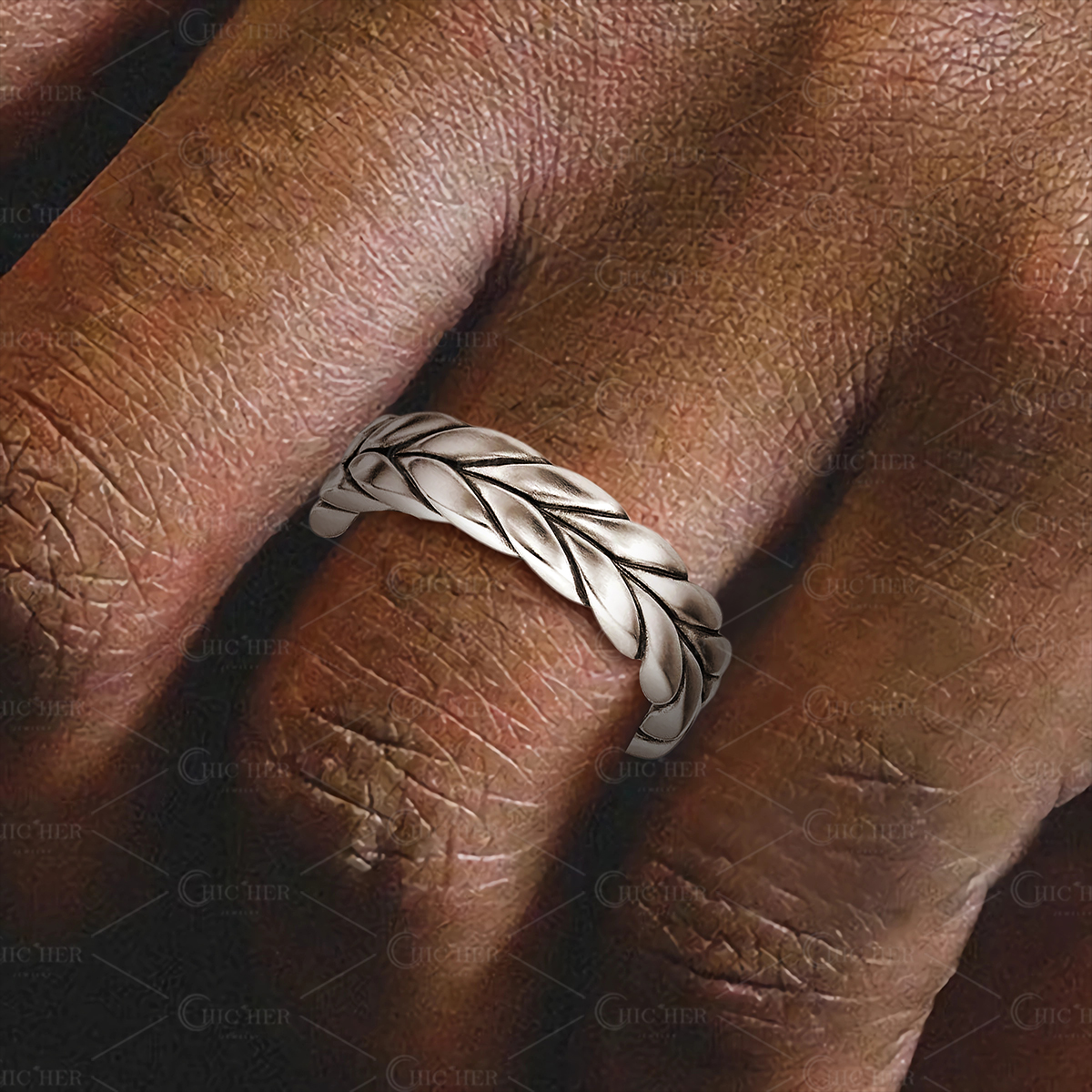 Chevron Sterling Silver Men's Band