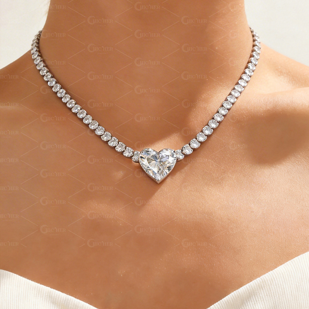 Unique Heart Cut White Sapphire Necklace Choker