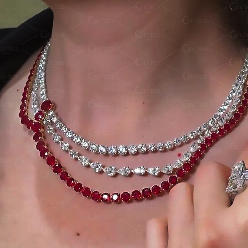 Round&Pear Cut Garnet Sapphire Necklace