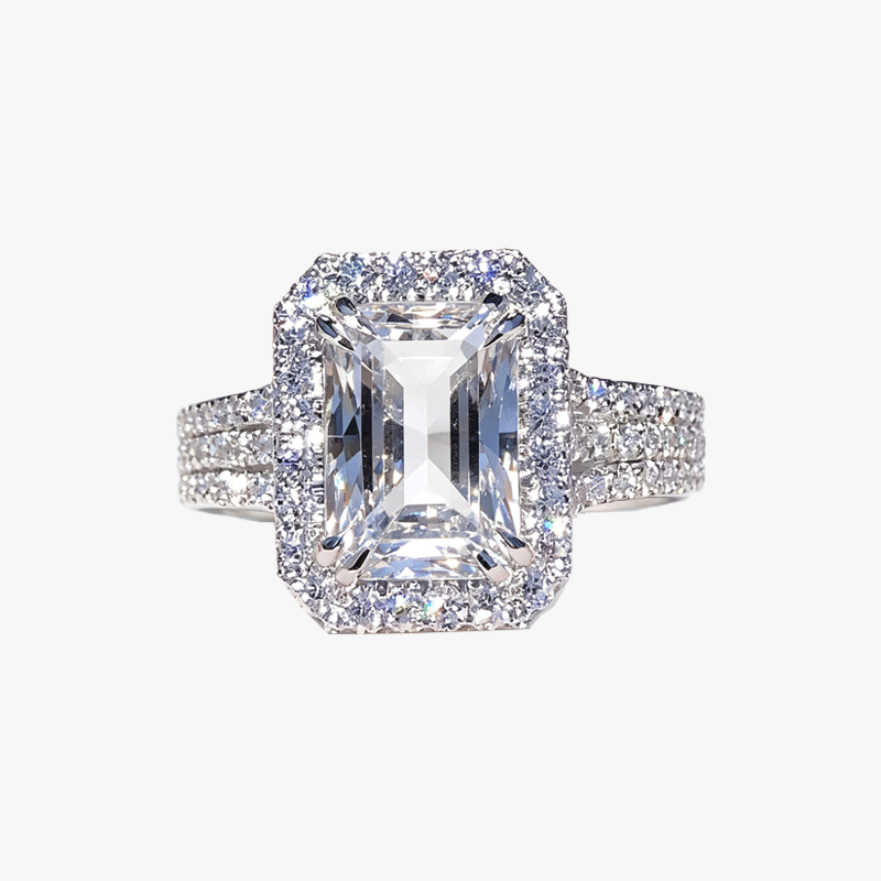 3ct Halo Radiant Cut White Sapphire Engagement Ring