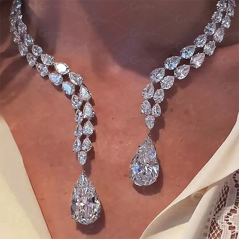 Open Design Pear Cut White Sapphire Pendant Necklace