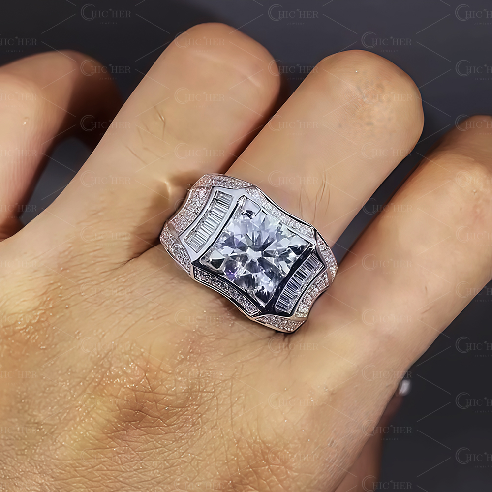 5ct Round Cut White Sapphire Engagement Ring for Men