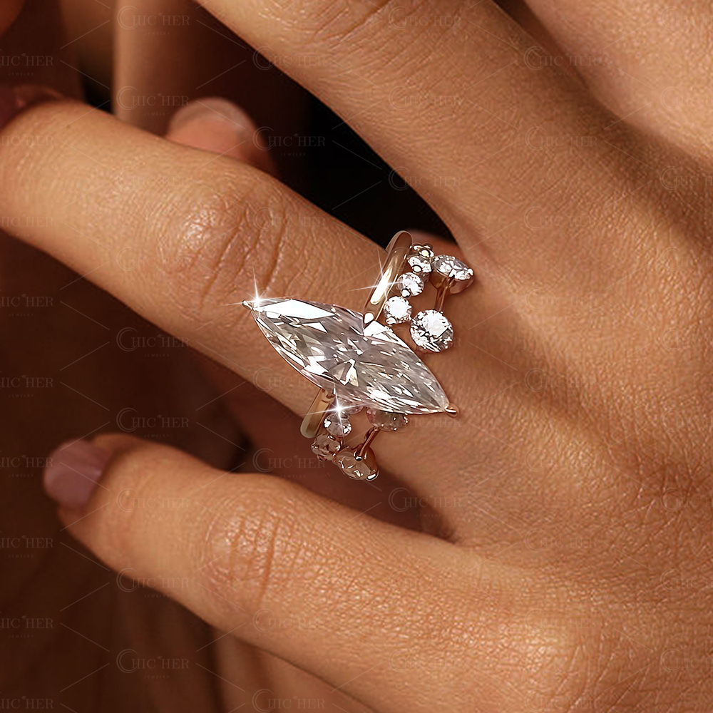 5ct Marquise Cut White Sapphire Wedding Set/3pcs