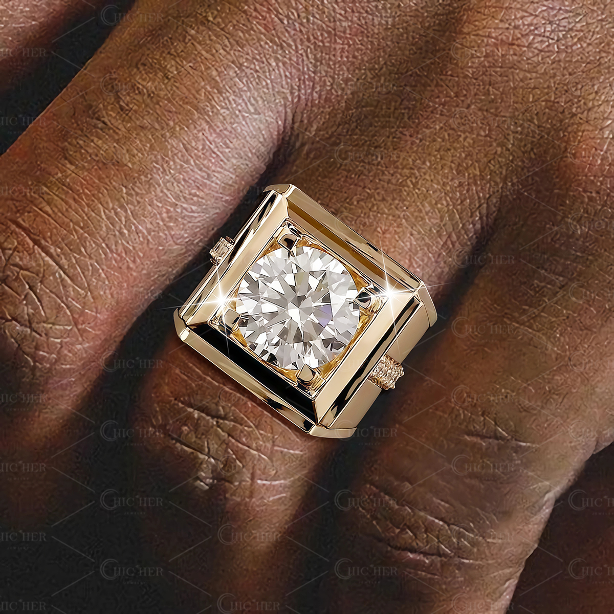 5ct Round Cut White Sapphire Men's Engagement Ring