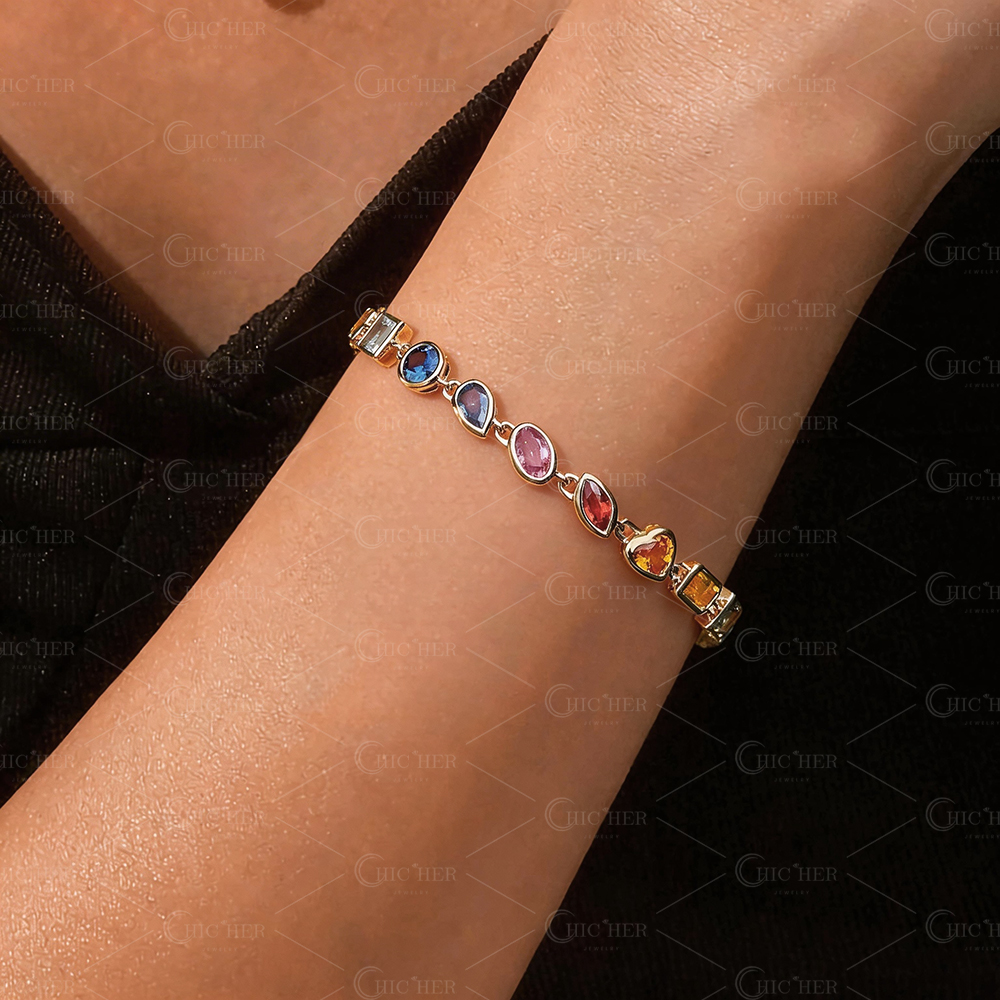 Multi Cut Rainbow Sapphire Tennis Bracelet