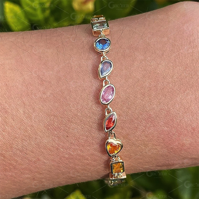 Multi Cut Rainbow Sapphire Tennis Bracelet