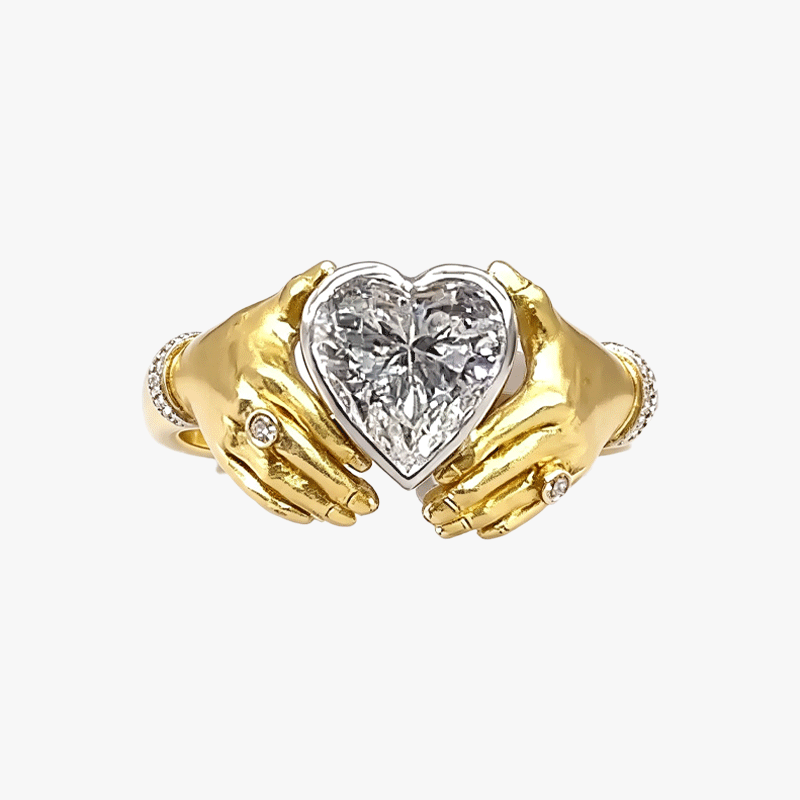 2ct Lovely Hand Design Heart Cut White Sapphire Engagement Ring