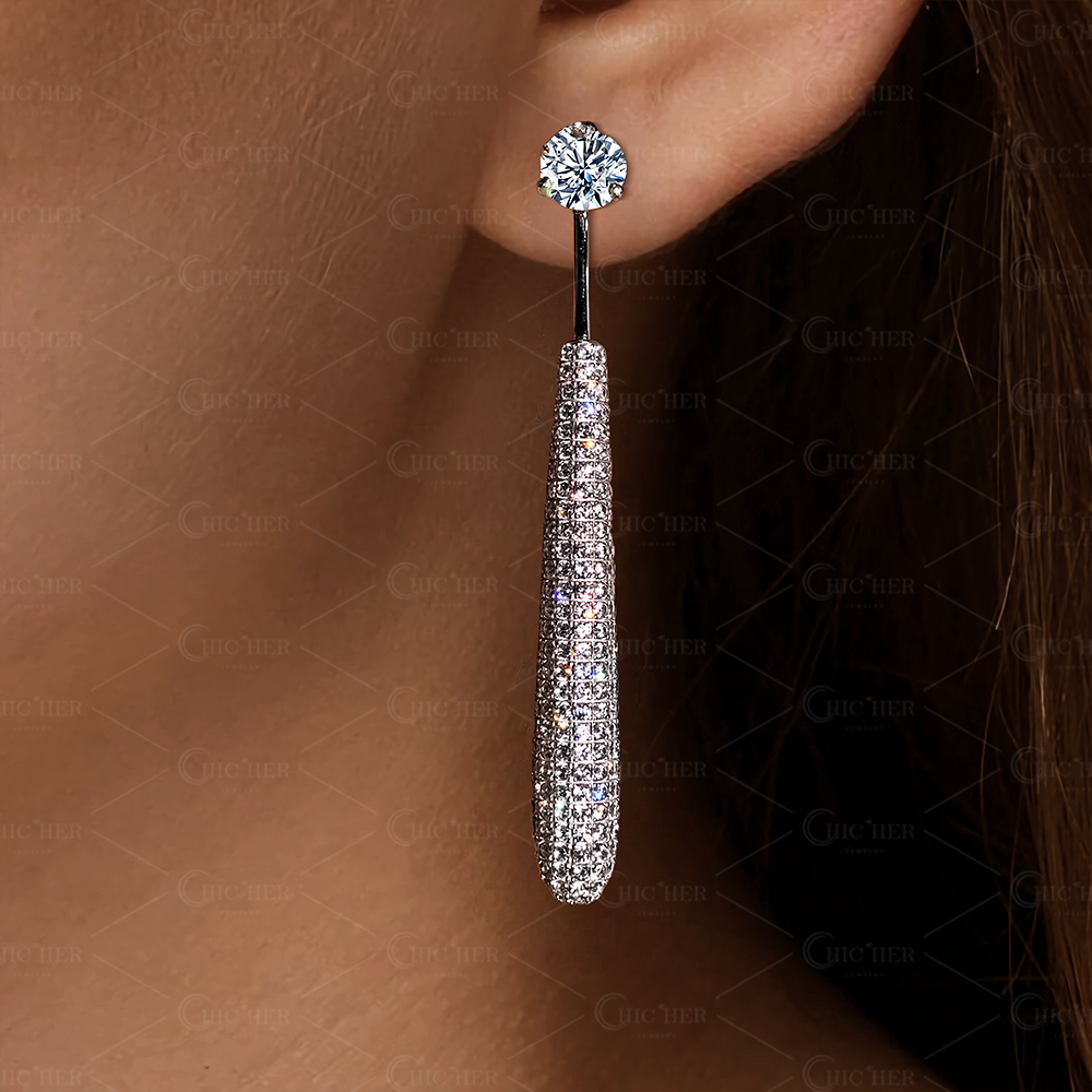Stunning Round Brilliant Cut White Sapphire Dangle Earrings