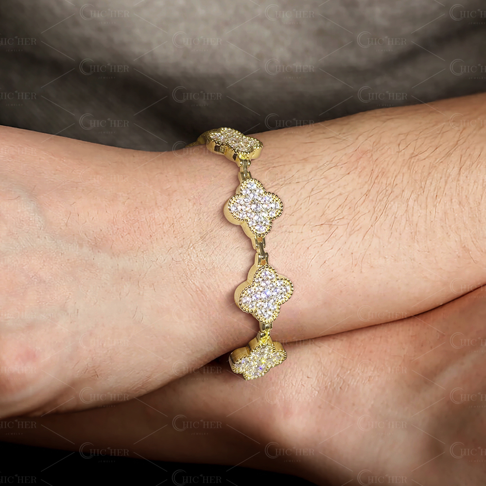 Four Leaf Clover White Sapphire Bracelet for Men