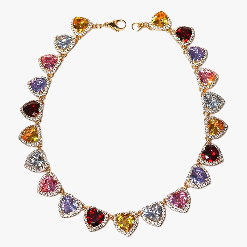 Love Heart Cut Rainbow Sapphire Necklace Choker