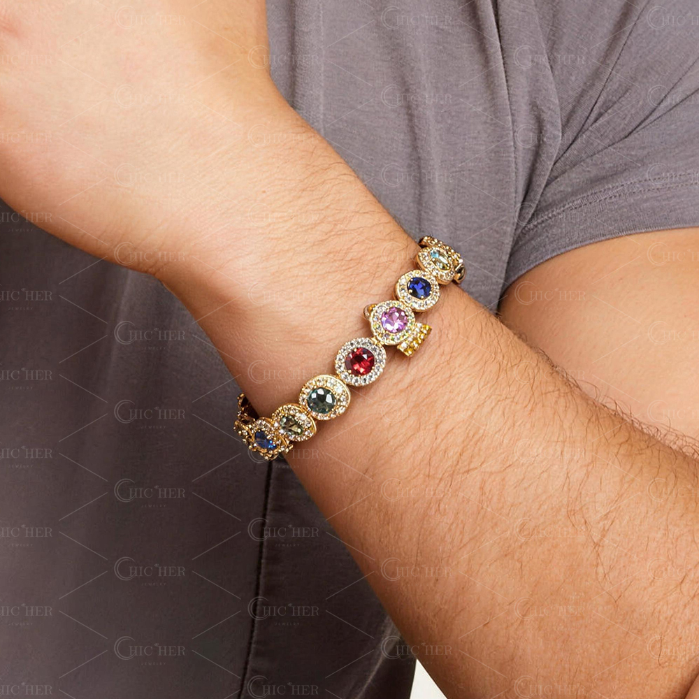 Oval Cut Rainbow Sapphire Tennis Bracelet In Gold