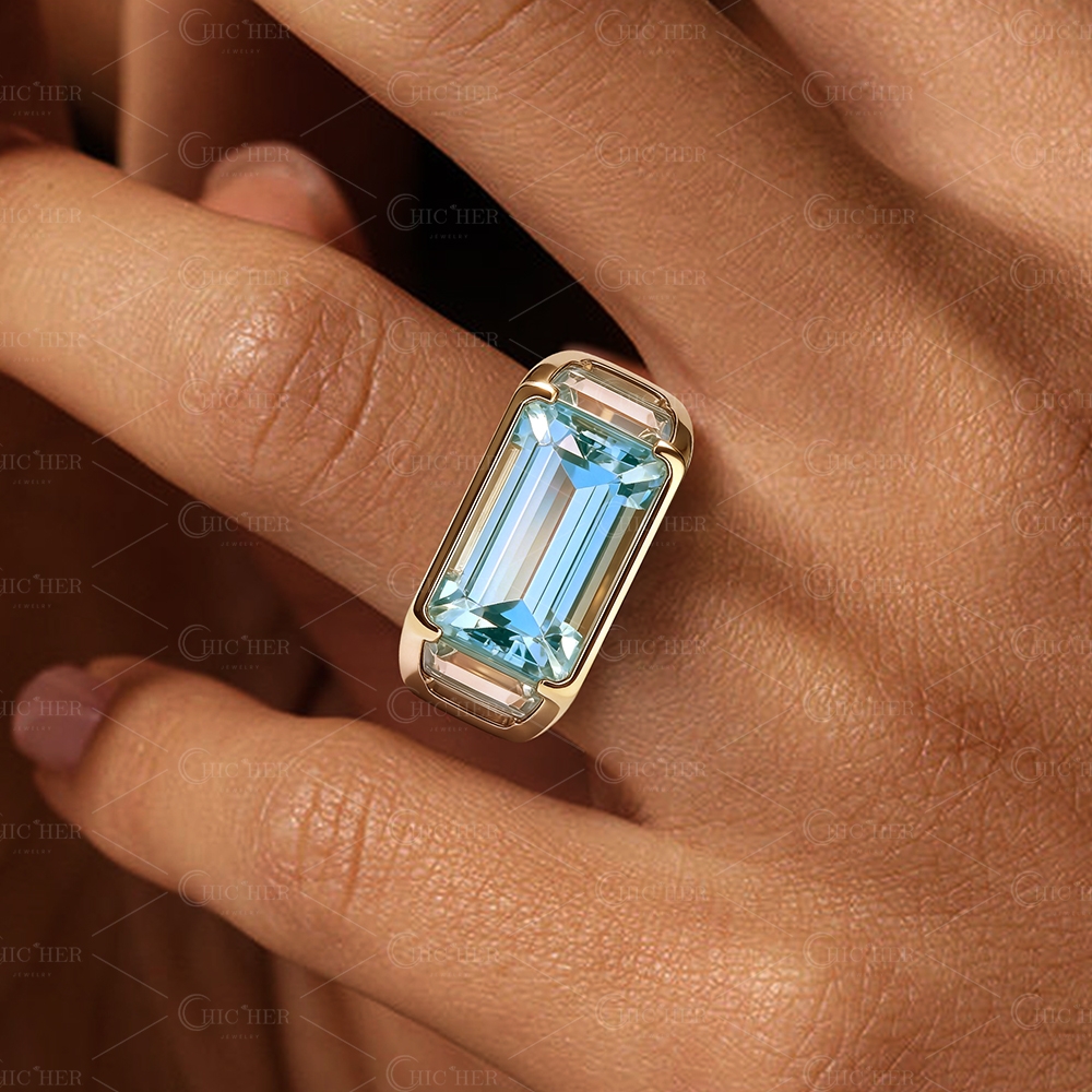 5ct Emerald Cut Aquamarine Sapphire Engagement Ring
