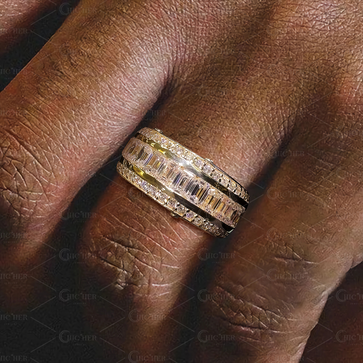 5.85ct Emerald Cut White Sapphire Wedding Band