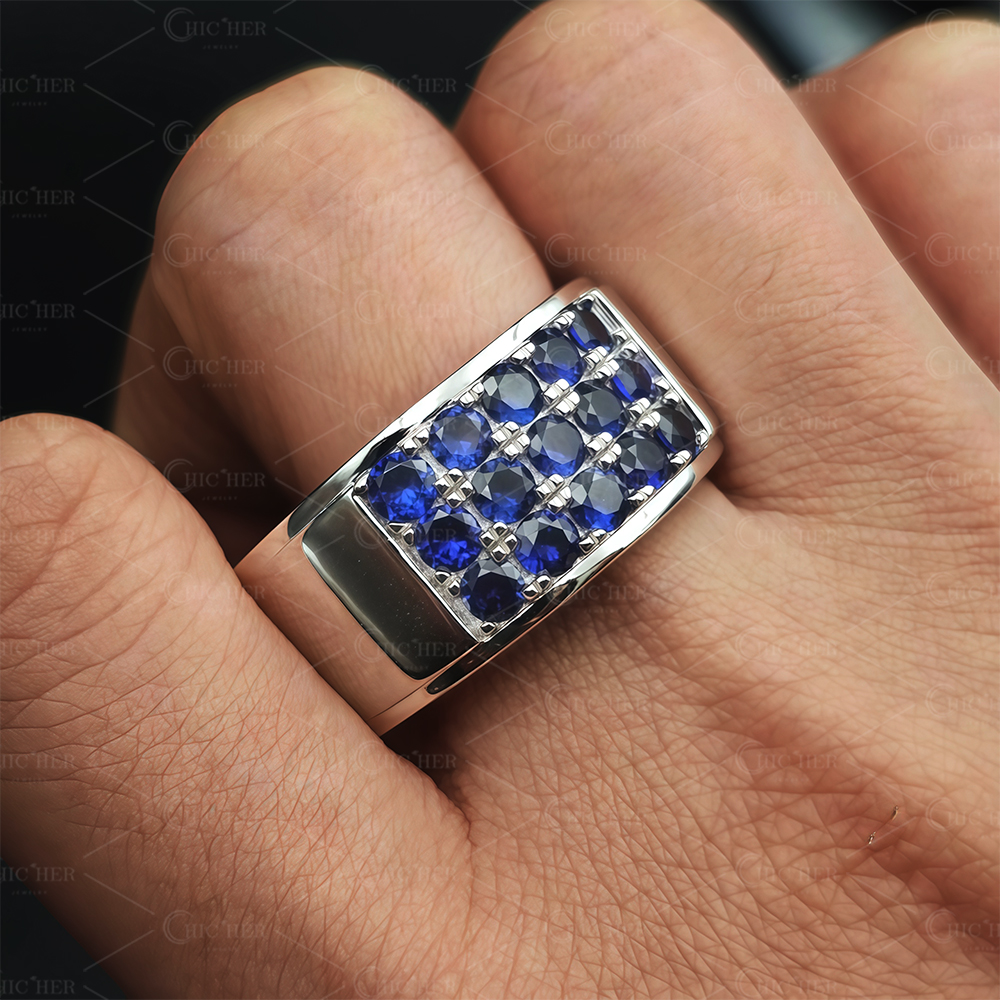 5.15ct Round Cut Blue Sapphire Men's Eternity Ring