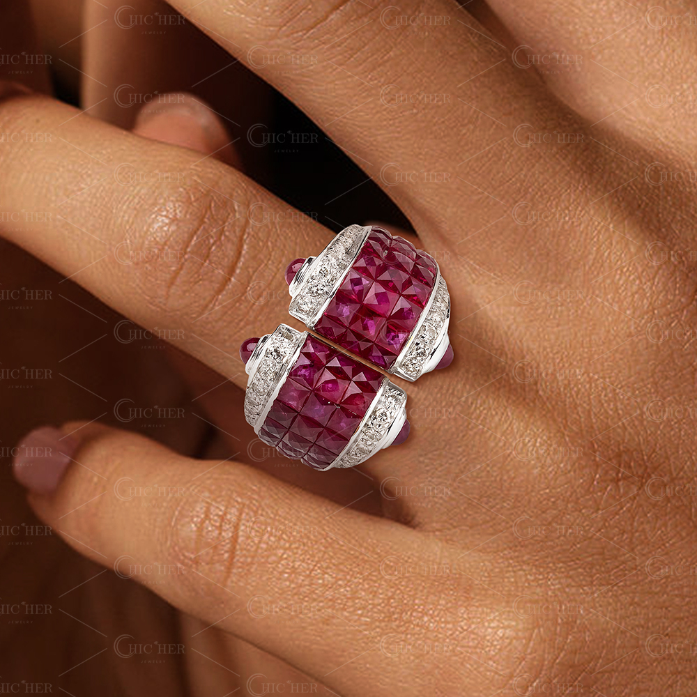 6ct Open Design Princess Cut Ruby Sapphire Wedding Band