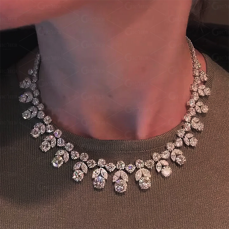 Art Design Round&Marquise Cut White Sapphire Necklace