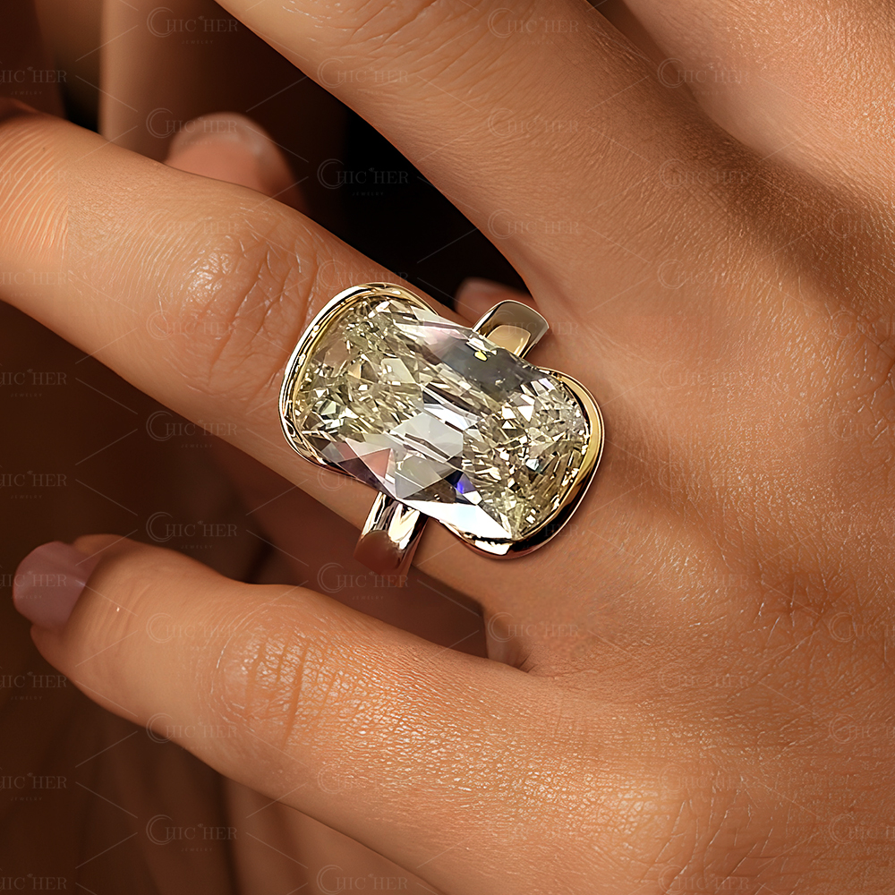 6ct Bezel Setting Cushion Cut White Sapphire Engagement Ring