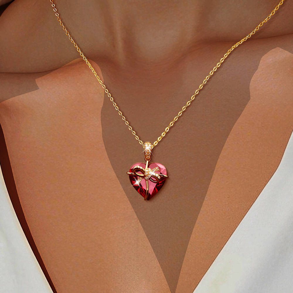 Bow Knot Design Heart Shape Pendent Necklace