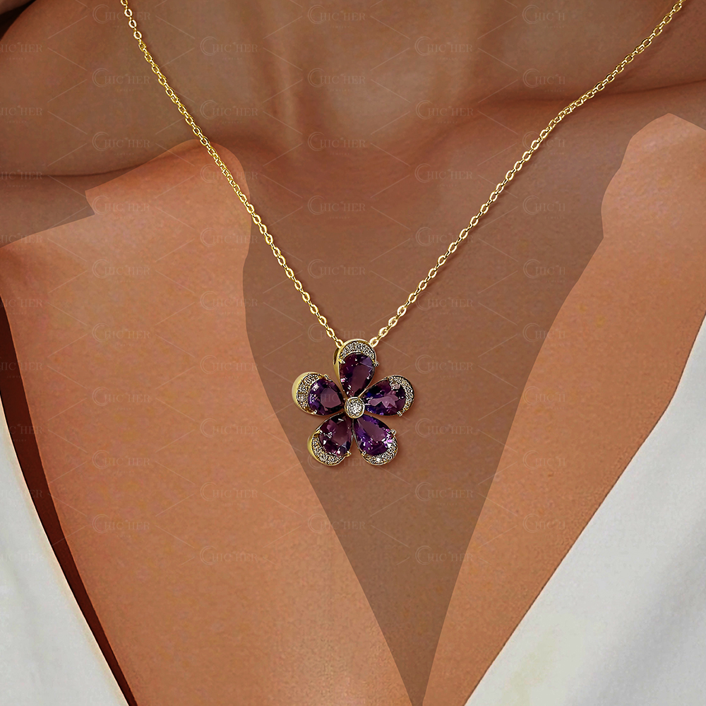Pear Cut Amethyst Sapphire Ring&Necklace&Earrings Set / 3PCS