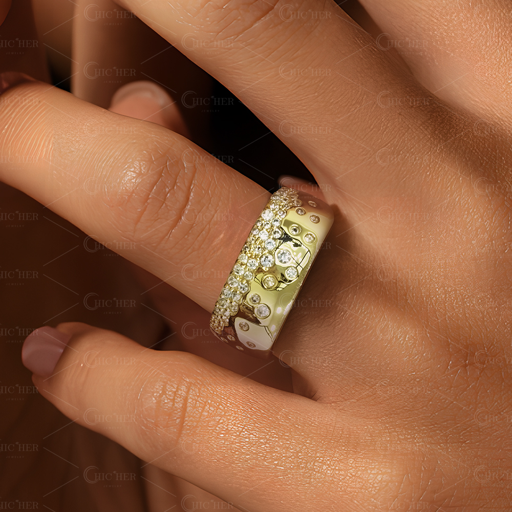 1.35ct Scattered Diamond Cigar Band In Gold Plating