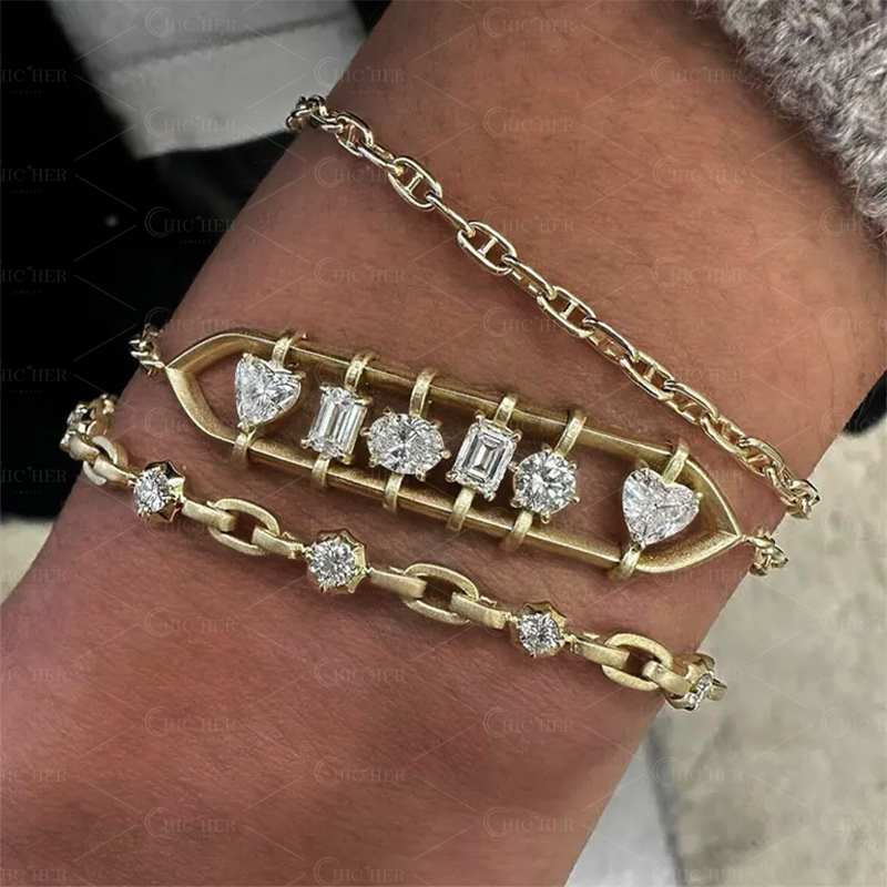 Flexible White Sapphire Chain Bracelet In Sandblasted Plating/1 piece