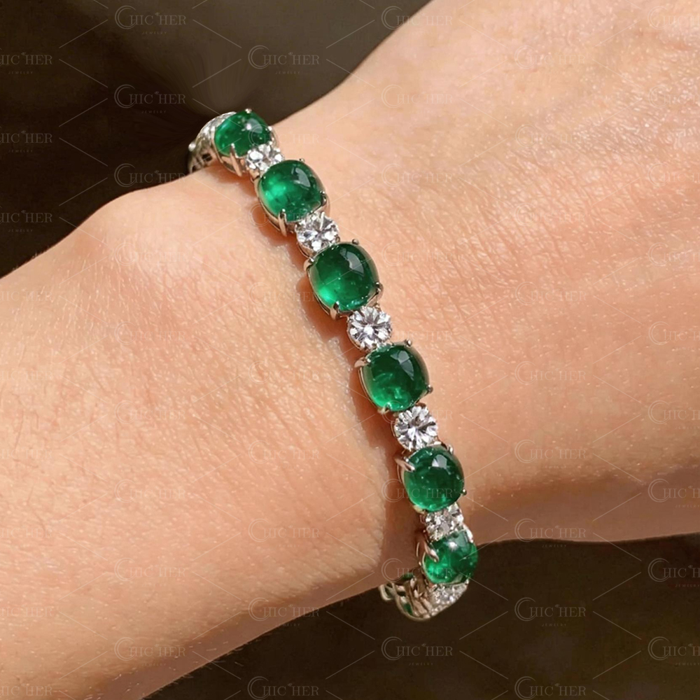Royal Colombian Cabochon Cut Emerald Sapphire Bracelet