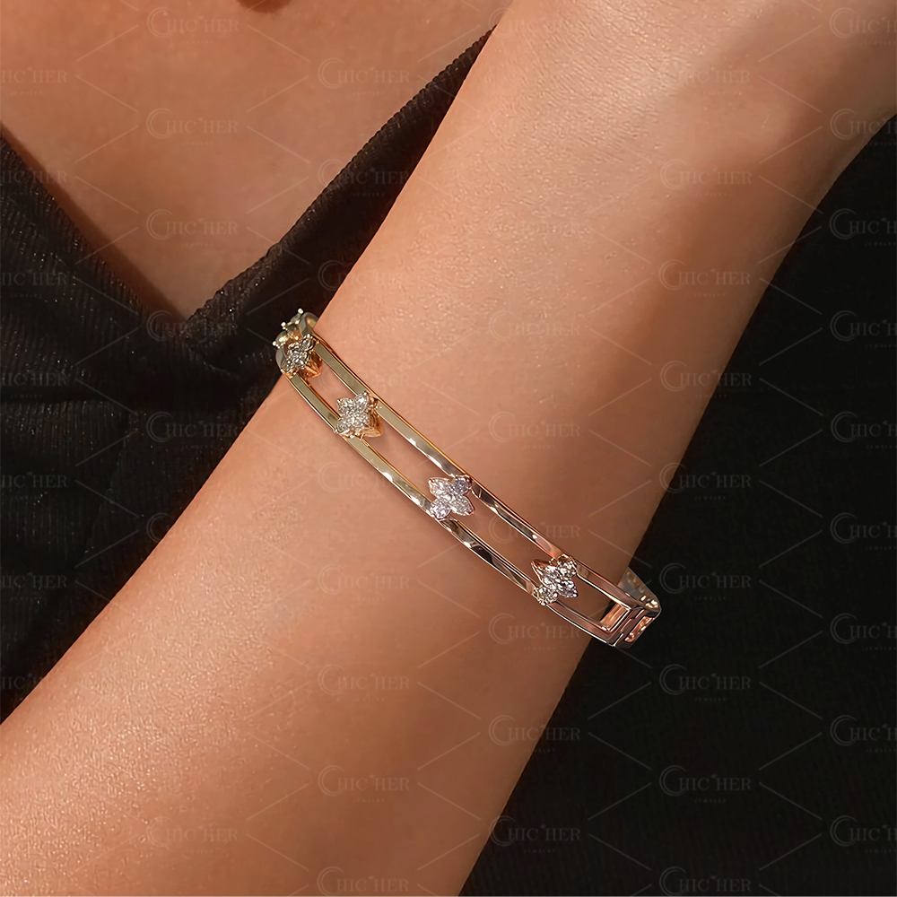 Hollow Round Cut White Sapphire Bangle Bracelet