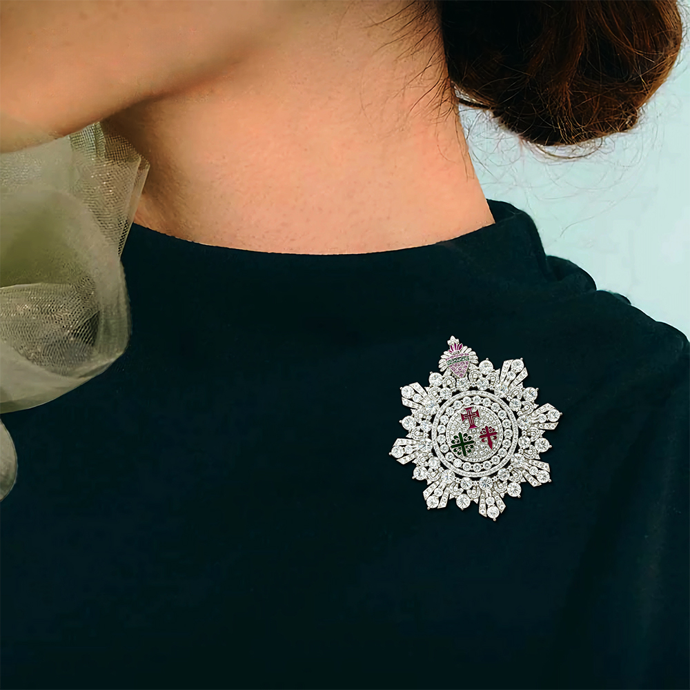 Art Deco Multi-Cut White Sapphire Brooch