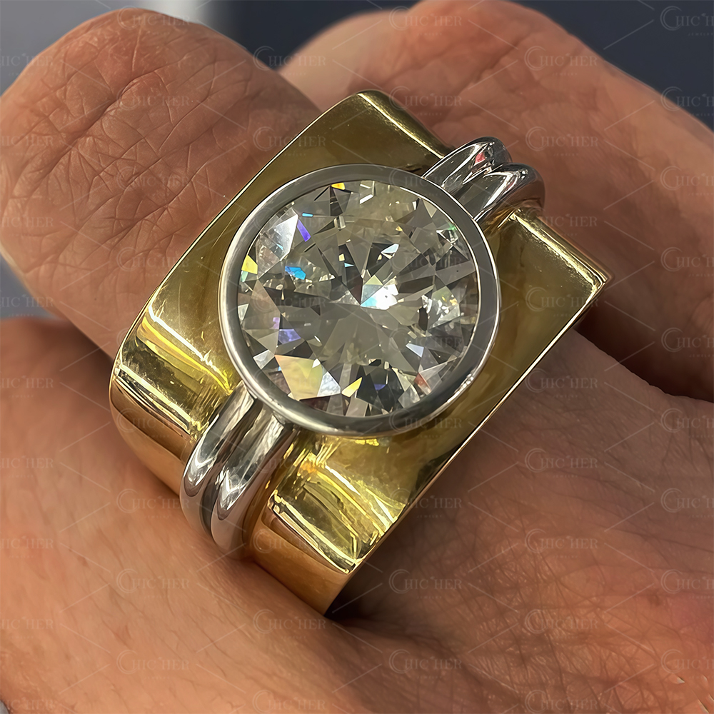 6ct Bezel Setting Round Cut White Sapphire Men's Engagement Ring