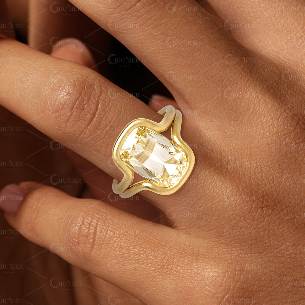 7ct Sandblast Cushion Cut Yellow Sapphire Solitaire Ring