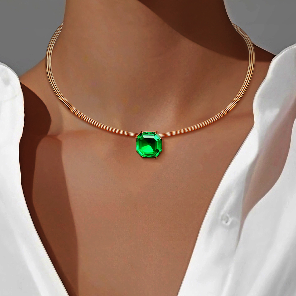 Fashion Emerald Cut Emerald Sapphire Choker Necklace