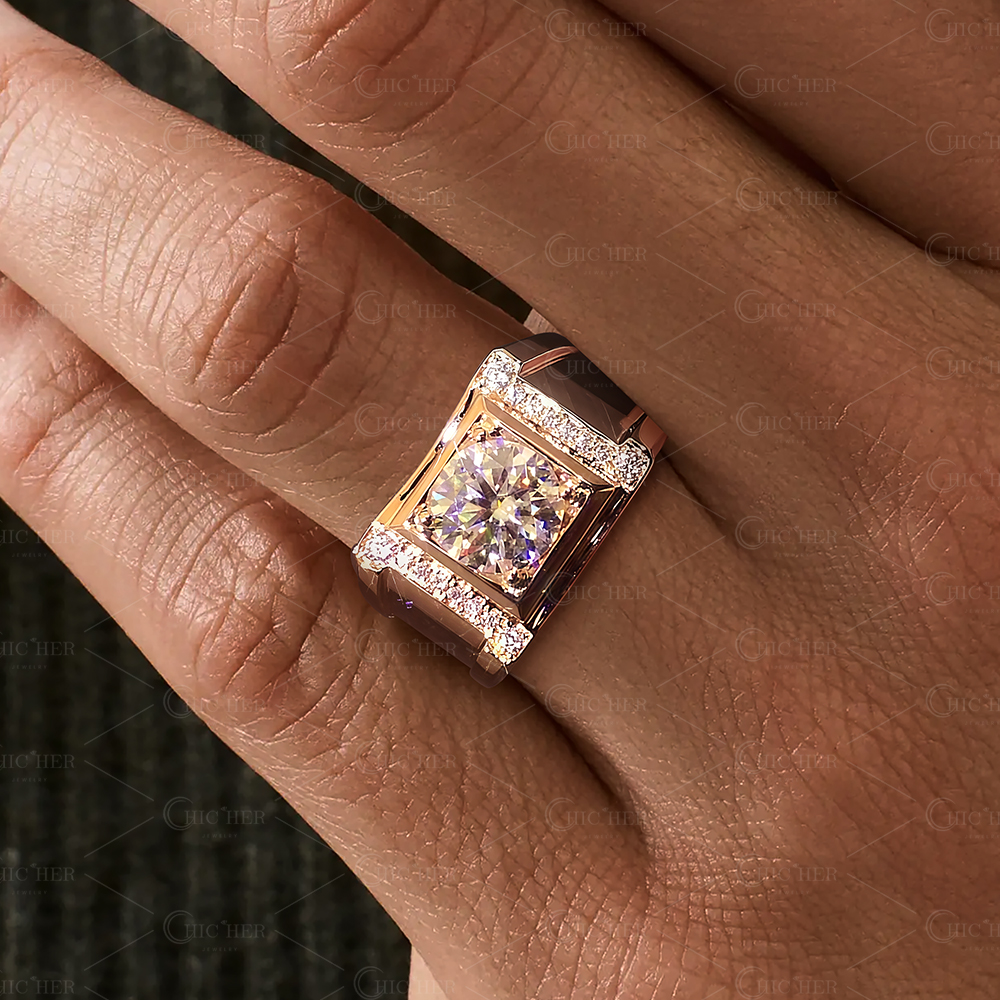 4ct Round Cut White Sapphire Men's Engagement Ring